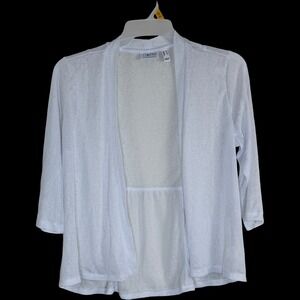 Denim & Co. Essentials Womens White 3/4 Sleeve Open Front Cardigan Sweater M